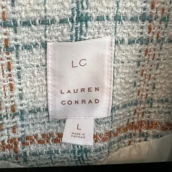 LC Lauren Conrad Tweed Blue White Rust Crop Jacket Blazer Size Large - Picture 8 of 10